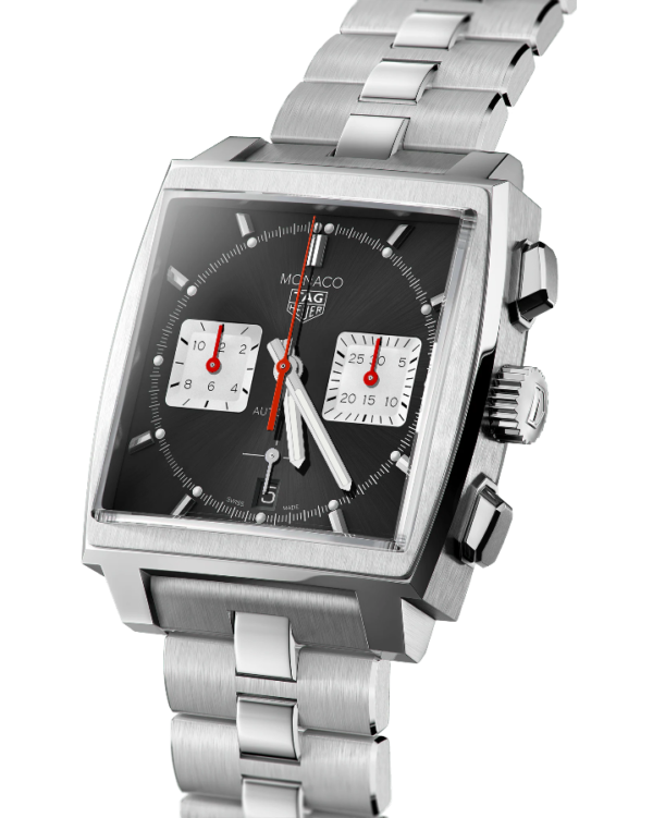 Tag Hueer Monaco Luxury Men's Watch silver chain black dial
