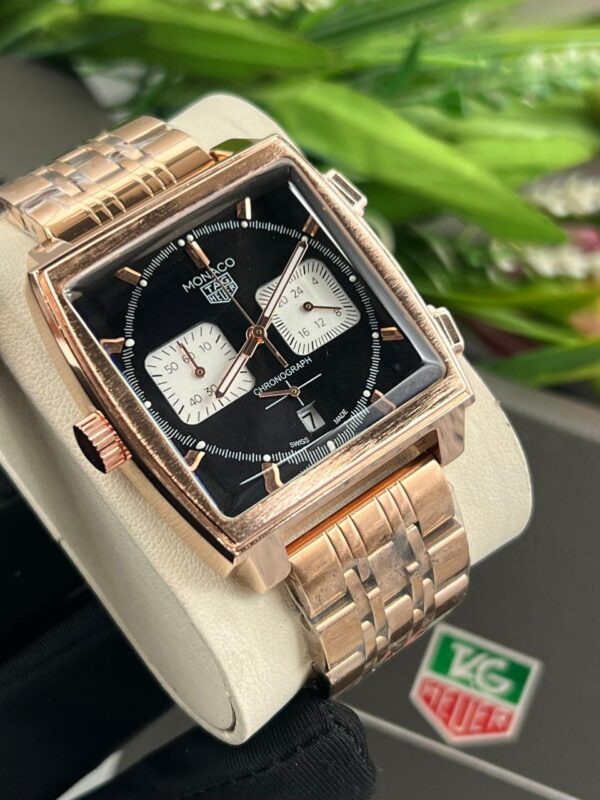 Tag Hueer Monaco Luxury Men's Watch Rose gold chain black dial