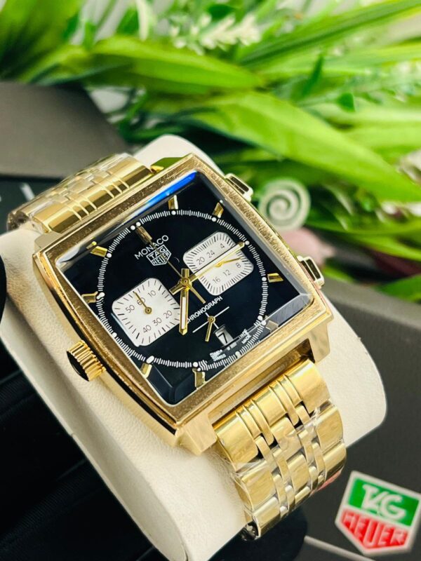 Tag Hueer Monaco Luxury Men's Watch Gold chain black dial