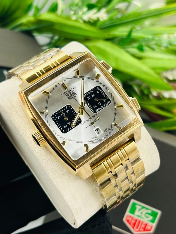 Tag Hueer Monaco Luxury Men's Watch Gold chain silver dial