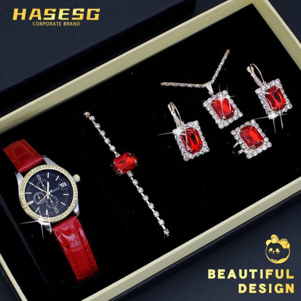 5pcs Hasesg Liuxury Jewelry Set red