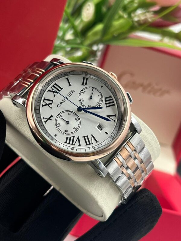 Cartier Chronography Luxury Watch white dial silver-gold band