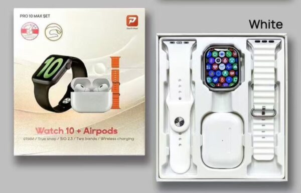 Pro 10 Max Smartwatch And Airpod Set white 2