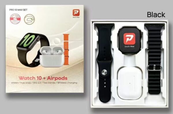 Pro 10 Max Smartwatch And Airpod Set - With Two Straps - Image 5